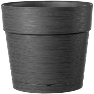 Pot de fleurs Save anthracite, Ø 48 cm, avec soucoupe intégrée et réserve d'eau.