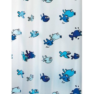 Tenda doccia Spirella Hugo, 180x200 cm, blu con motivo a pesci.