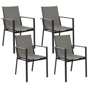 Set di sedie da giardino Beliani Busseto, 4 sedie in alluminio nero con braccioli.
