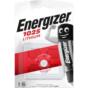 Pila a bottone al litio Energizer CR 1025, 3V, confezione singola rossa.