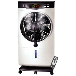 Rafraîchisseur d'air Sonnenkönig Air Fresh 5 blanc avec ventilateur, écran LED, réservoir et télécommande.