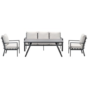 Salon de jardin 4 pièces Garden Impressions Sergio, aluminium noir et beige avec canapé, fauteuils et table.