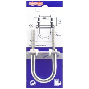 Boulon en U M6 avec écrous et contre-plaques, acier inoxydable, pour des fixations sécurisées.