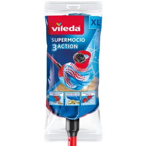 Vileda SuperMocio 3xAction Velour mocio con manico, strumento di pulizia per piastrelle, linoleum e altro.