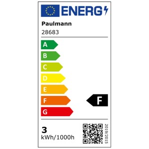 Energielabel für Paulmann LED Kerze E14, Energieeffizienzklasse F.