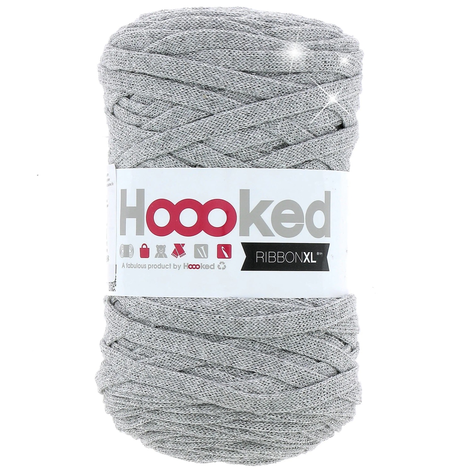 Garn Ribbon Hoooked Lurex-Garn Ribbon XL Silver Glitter Nadelstärke 8 - 12 mm / 250 g