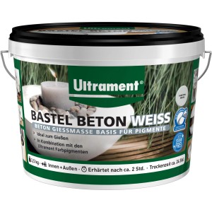 Secchio di Ultrament Bastel Beton Bianco 3,5kg, composto da colata senza polvere per oggetti decorativi.