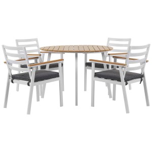 Ensemble de meubles de jardin Beliani Cavoli, 6 pièces, aluminium blanc, coussins gris. Table et chaises pour le jardin.