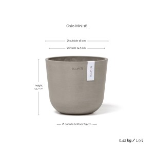Pot de fleurs Ecopots Oslo Mini, gris-brun, 16x14cm. Design scandinave pour intérieur et extérieur.