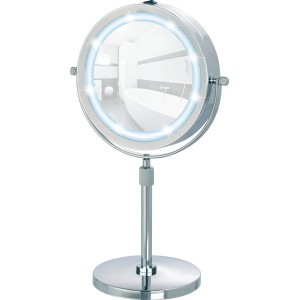 Wenko LED Lumi specchio cosmetico, specchio rotondo da tavolo con illuminazione LED e ingrandimento 5x.