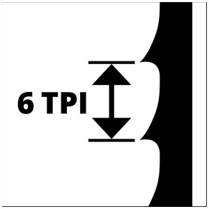 Gros plan : Lame de scie à ruban Einhell avec pas de 6 TPI pour des coupes précises.
