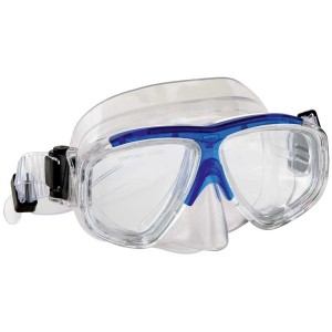 Masque de plongée adulte Happy People, transparent avec accents bleus.