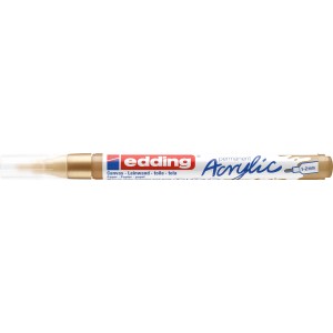 Marqueur acrylique fin Edding 5300 en or riche. Largeur de trait 1-2 mm pour toile, papier, bois et pierres.
