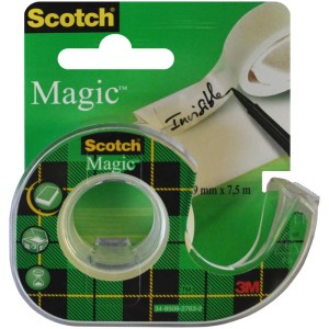 Dérouleur de ruban adhésif Scotch Magic avec 1 rouleau de ruban (19mm x 7,5m).