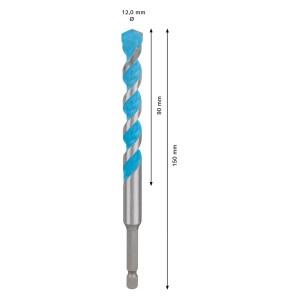 Foret universel Bosch Expert Hex-9 Multi Construction, diamètre 12 mm, longueur 150 mm.
