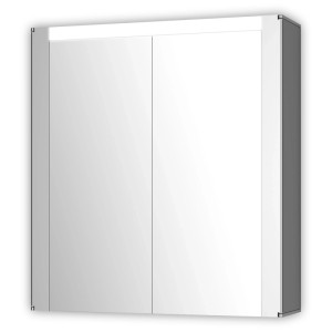Armoire de toilette Jokey Tromsö avec 2 portes miroir, corps blanc, éclairage supérieur.