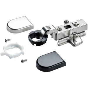 Charnière Hettich Intermat Mini pour porte en verre intérieure, avec caches et vis.