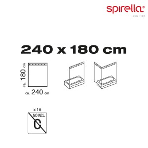 Schizzo: Tenda doccia Spirella Primo, 240x180 cm, Bordeaux, anelli non inclusi.