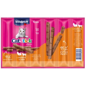 Vitakraft Cat Stick Classic Dinde et Agneau, 6 pièces. Friandises pour chats sans sucre.