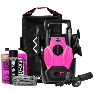 Muc-Off Hochdruckreiniger Bundle für Fahrradpflege mit Reiniger, Schutzhülle und Zubehör.