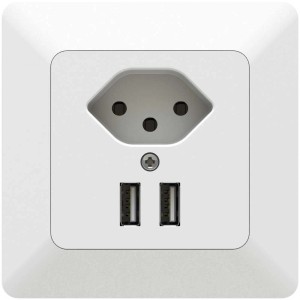 Presa combinata piccola Priamos bianca con T13 e 2 porte USB per montaggio a incasso.
