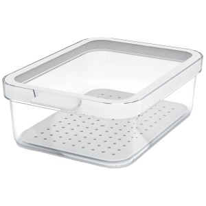 Organizzatore frigo Rotho Cauma 1,2 l, bianco, con contenitore trasparente e inserto scolapiatti.