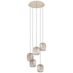 Lampada a sospensione color sabbia Eglo Romazzina con 5 luci, acciaio, Ø 50cm.