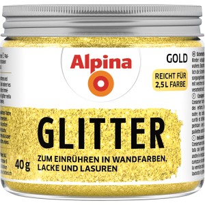 Glitter creativo oro Alpina, barattolo da 40 g da miscelare nella vernice per colori effetto scintillante.