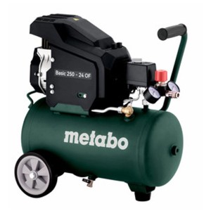Compressore Metabo Basic 250-24 OF, verde-nero, mobile con ruote, manometri e maniglia. Per aria compressa.