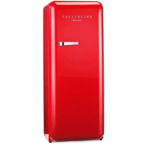 Roter Trisa Kühlschrank Frescolino Classic im Retro-Design mit Chromgriff.