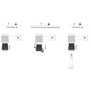 Instructions : valve de pompe Birzman Snap-It Elite pour valves Presta, usinée CNC, avec adaptateurs de tuyau.