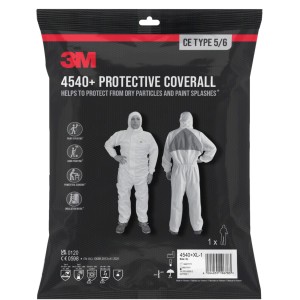 Tuta protettiva 3M 4540+ bianca, taglia XL. Tessuto non tessuto leggero, protegge da particelle e schizzi.