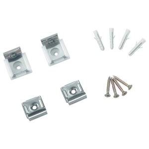 Jeu de fixations pour miroir, 4 pièces, avec vis et chevilles pour le montage.