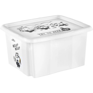 Boîte de rangement blanche Keeeper Karolina Minions, 24 l, avec couvercle et motif Minions.