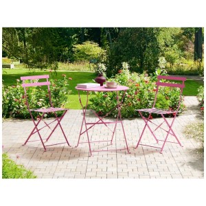 Set bistro Fiori rosa in metallo, 3 pezzi, pieghevole per balcone o terrazzo.