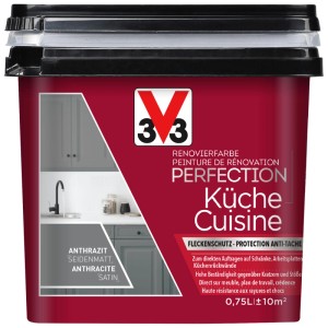 V33 Rénovation Perfection Cuisine, Anthracite, satiné, 750ml. Peinture pour meubles et plans de travail de cuisine.