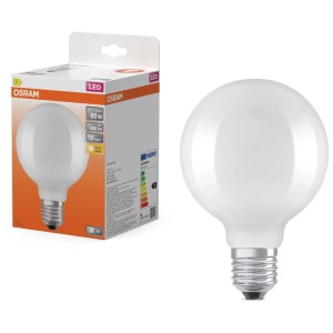 Osram LED-Leuchtmittel Globe95, E27, 2700K, 5,9W, Glas Weiss. Warmweisses Licht für Wohnräume.