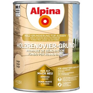 Alpina Holzrenovier-Grund Beige, 2,5 l Dose für Holzgrundierungen.