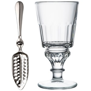 Set di bicchieri da assenzio La Rochere, 3 pezzi: bicchiere e cucchiaio da assenzio trasparenti.