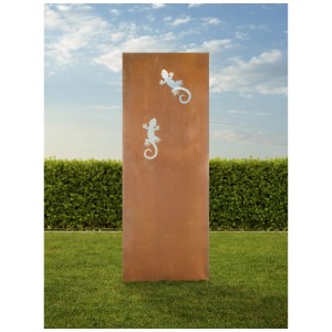 Rostfarbener Nouvel Paravent Gecko aus Stahl, 200x60 cm, für Garten & Terrasse.