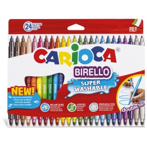 Carioca Birello Fasermaler, 24 Stifte in verschiedenen Farben, mit zwei Spitzen und abwaschbarer Tinte.
