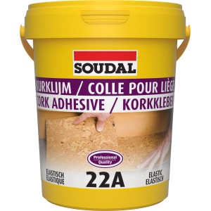 Soudal Cork Adhesive 22A, secchio da 1 kg, adesivo pronto all'uso per pavimenti e pareti in sughero.