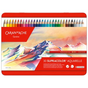 Caran d'Ache Supracolor matite acquerellabili, 30 pezzi in astuccio rosso. Matite colorate di alta qualità per artisti.