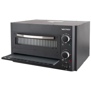 Forno per pizza elettrico Nouvel Vesuvio con sportello aperto, comandi ed elementi in metallo.
