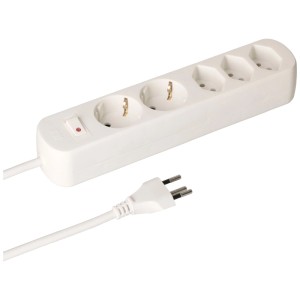 Multiprise blanche Basic Line avec 3x Type13 et 2 prises Schuko, avec interrupteur.