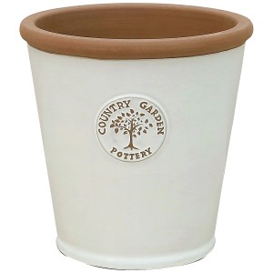 Vaso per piante Country Garden Pottery in ceramica color crema, Ø 31 cm, con bordo marrone.