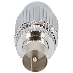 Connecteur d'antenne Schwaiger en métal argenté pour câble coaxial.
