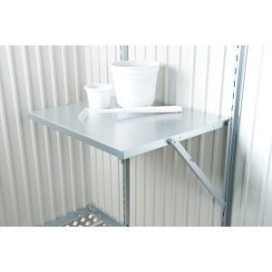 Table pliante Biohort pour abri de jardin Europa/AvantGarde, surface de travail peu encombrante.