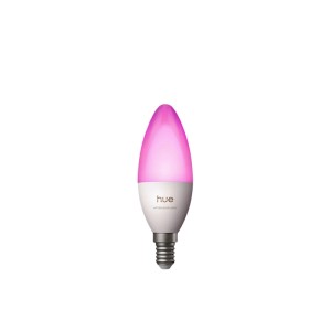 Philips Hue E14 LED-Leuchtmittel in Kerzenform, leuchtet pink. Smartes, farbiges Licht für Ihr Zuhause.