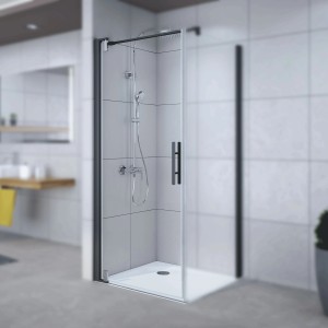 Breuer Drehtür Europa Design, 90 cm, Schwarz matt, Klarglas, für Dusche mit Seitenwand.